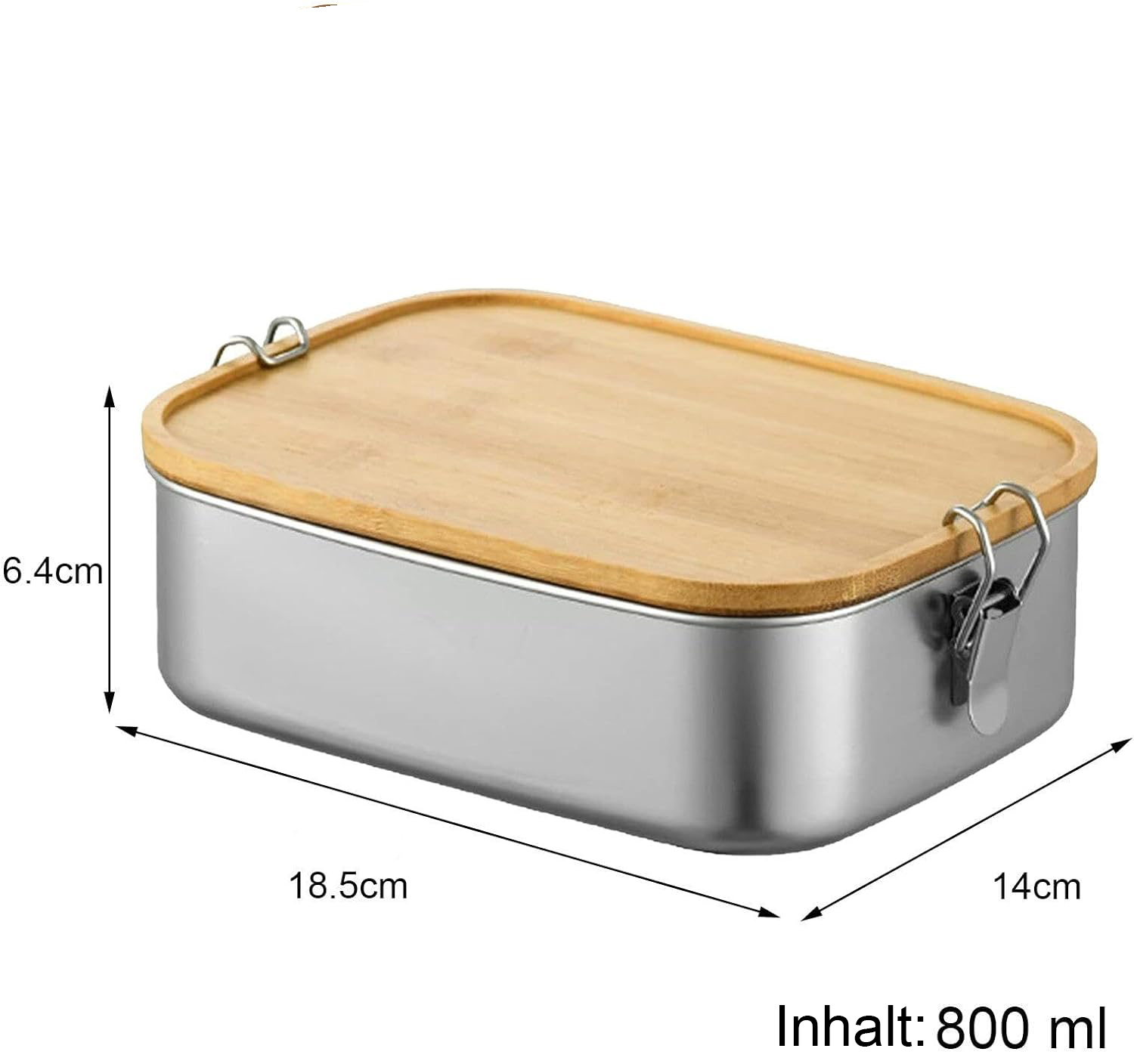 Lunchbox aus Edelstahl mit Holzdeckel 800ml und Wunschgravur